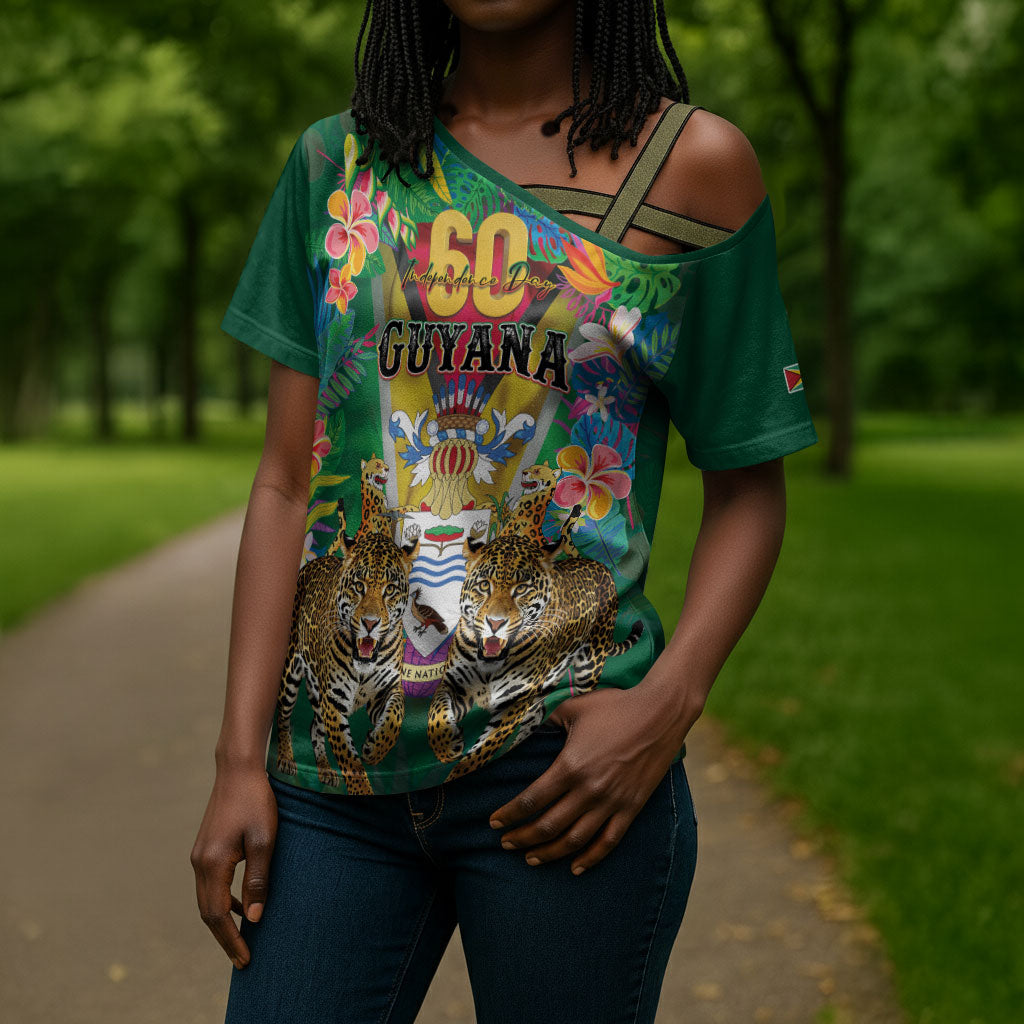 Personalized Guyana 60th Independence Day Cross Shoulder Shirt Diamond Jubilee
