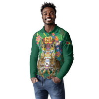 Personalized Guyana 60th Independence Day Long Sleeve Polo Shirt Diamond Jubilee