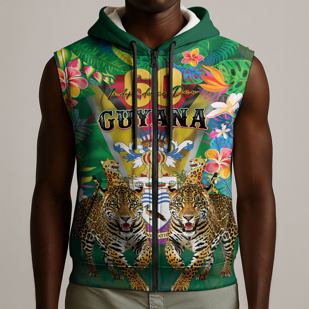 Personalized Guyana 60th Independence Day Sleeveless Zip Hoodie Diamond Jubilee