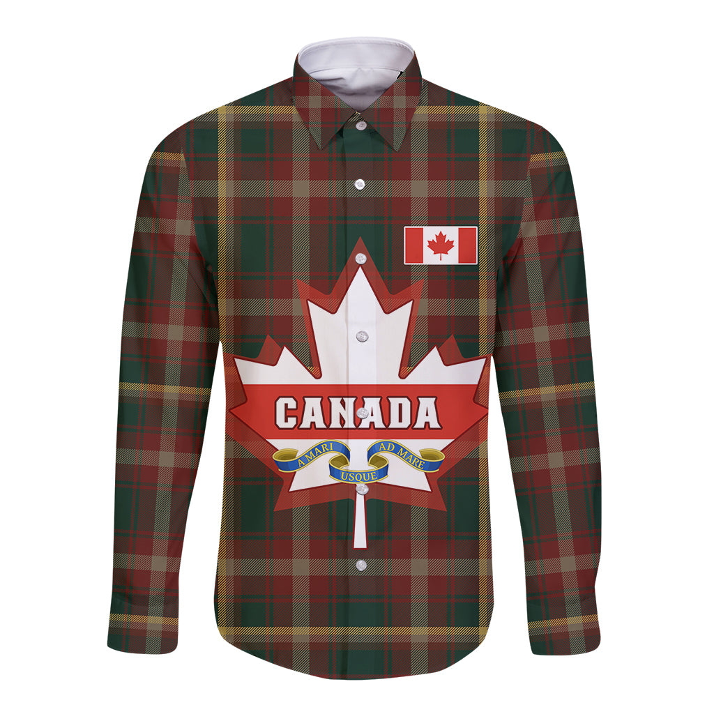 Canada Long Sleeve Button Shirt Canadian Coat Of Arms Mix Maple Leaf Tartan - Wonder Print Shop