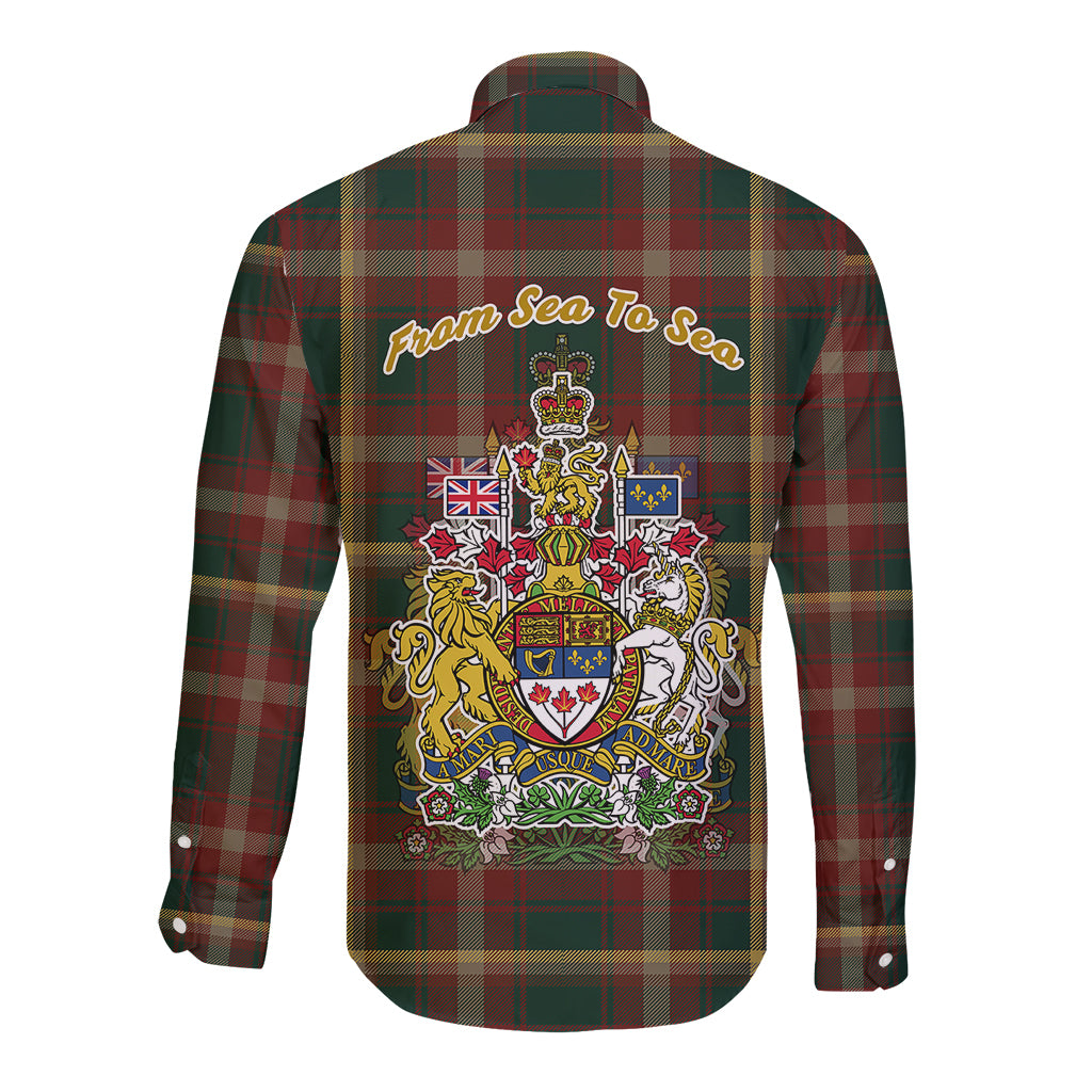 Canada Long Sleeve Button Shirt Canadian Coat Of Arms Mix Maple Leaf Tartan - Wonder Print Shop