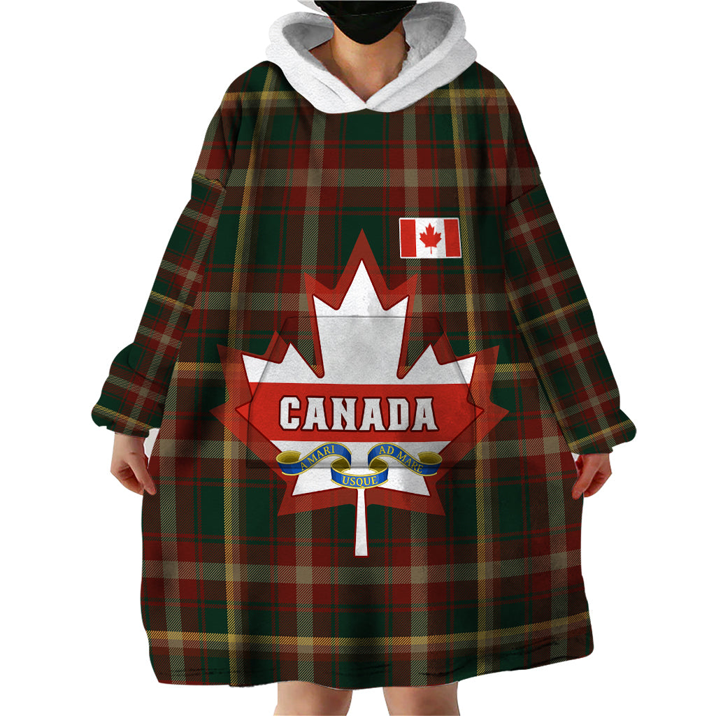 Canada Wearable Blanket Hoodie Canadian Coat Of Arms Mix Maple Leaf Tartan - Wonder Print Shop