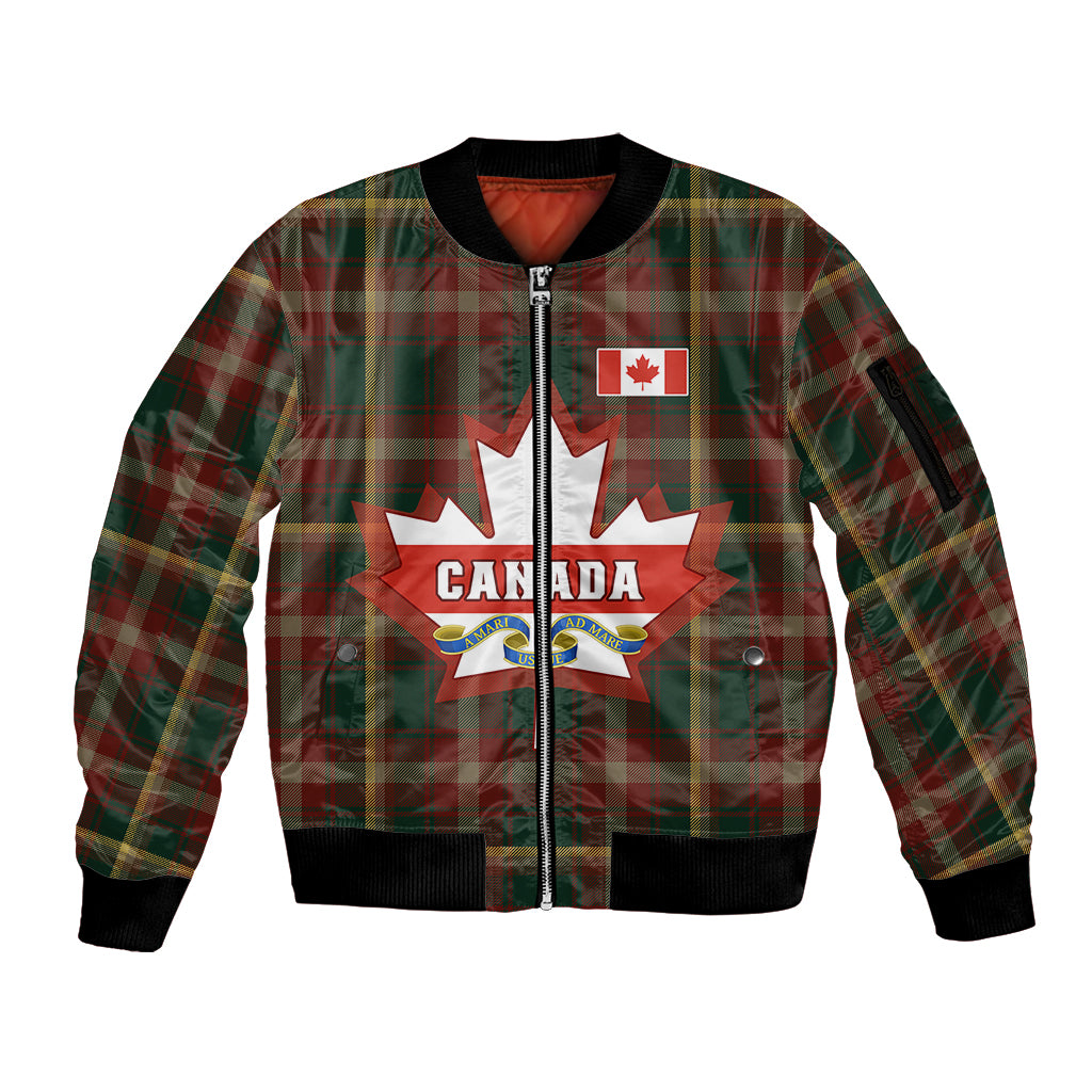 Custom Canada Sleeve Zip Bomber Jacket Canadian Coat Of Arms Mix Maple Leaf Tartan - Wonder Print Shop