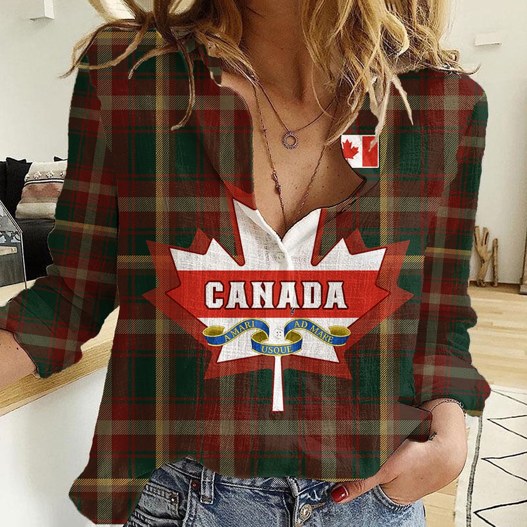 Custom Canada Women Casual Shirt Canadian Coat Of Arms Mix Maple Leaf Tartan - Wonder Print Shop