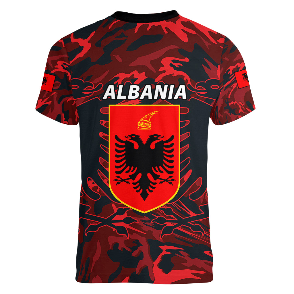 Albania Women V Neck T Shirt Albanian Golden Eagle Sport Version - Wonder Print Shop
