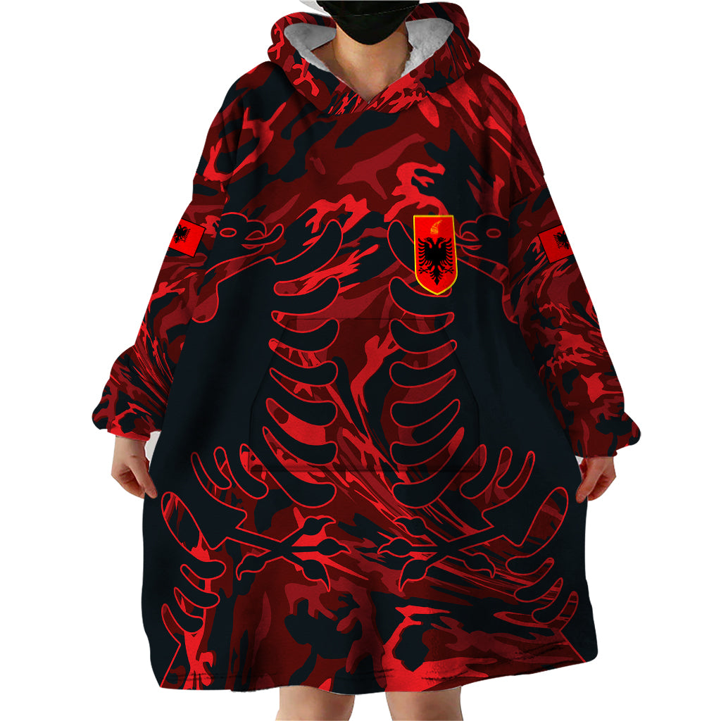 Personalised Albania Wearable Blanket Hoodie Albanian Golden Eagle Sport Version - Wonder Print Shop