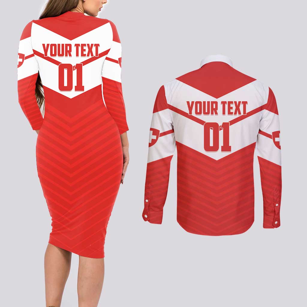 Custom Switzerland 2024 Football Couples Matching Long Sleeve Bodycon Dress and Long Sleeve Button Shirt Rossocrociati Go Champions - Wonder Print Shop