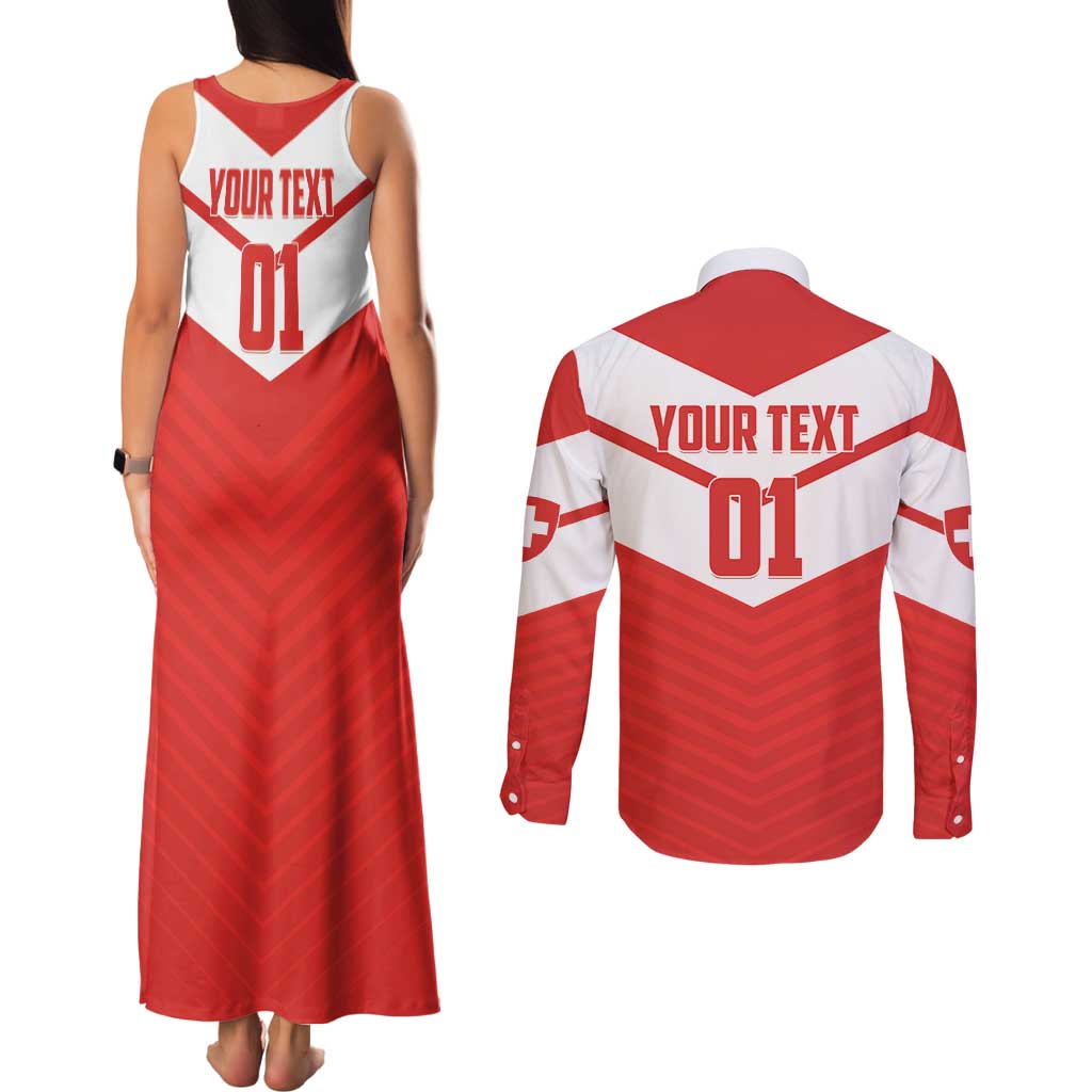 Custom Switzerland 2024 Football Couples Matching Tank Maxi Dress and Long Sleeve Button Shirt Rossocrociati Go Champions - Wonder Print Shop