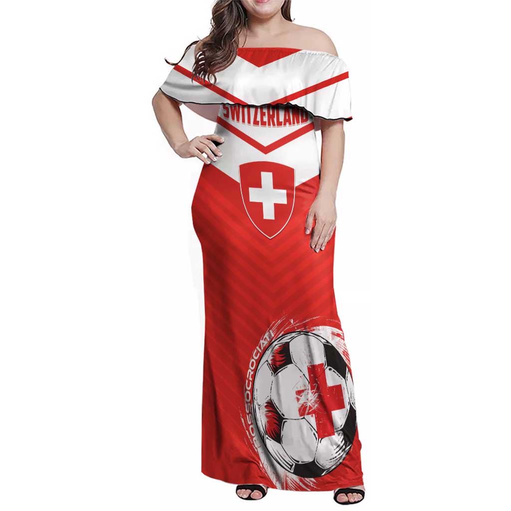 Custom Switzerland 2024 Football Family Matching Off Shoulder Maxi Dress and Hawaiian Shirt Rossocrociati Go Champions - Wonder Print Shop