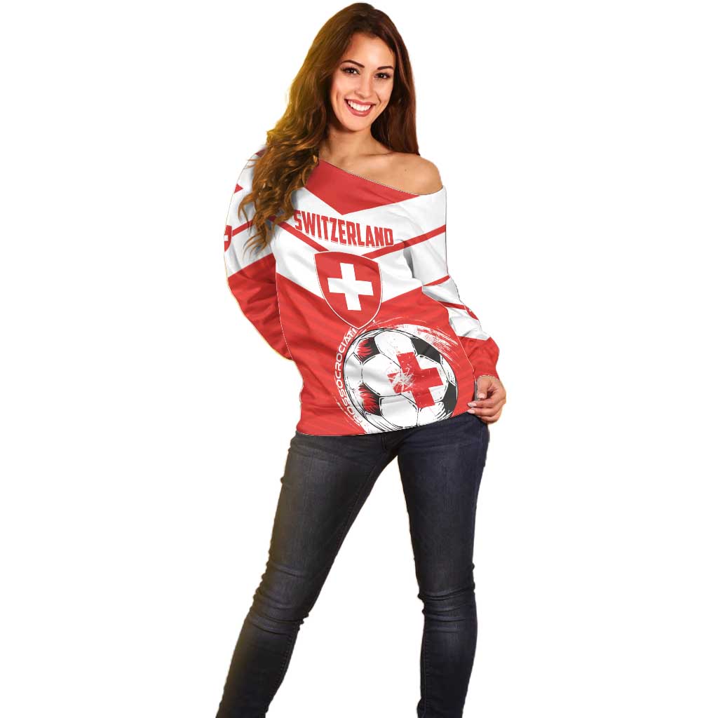 Custom Switzerland 2024 Football Off Shoulder Sweater Rossocrociati Go Champions - Wonder Print Shop