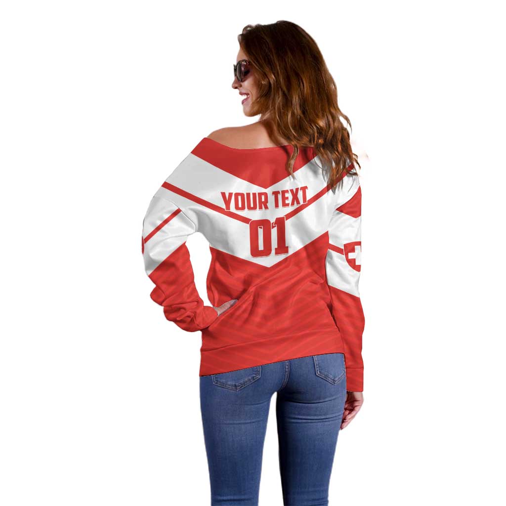 Custom Switzerland 2024 Football Off Shoulder Sweater Rossocrociati Go Champions - Wonder Print Shop