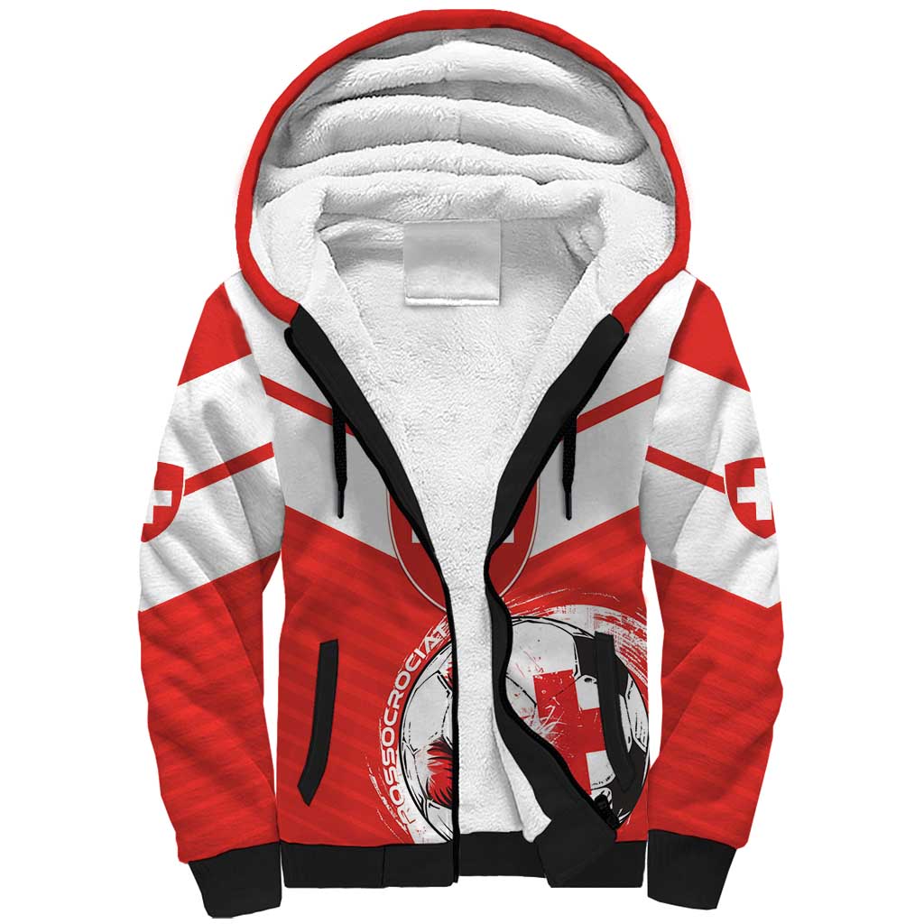 Custom Switzerland 2024 Football Sherpa Hoodie Rossocrociati Go Champions - Wonder Print Shop
