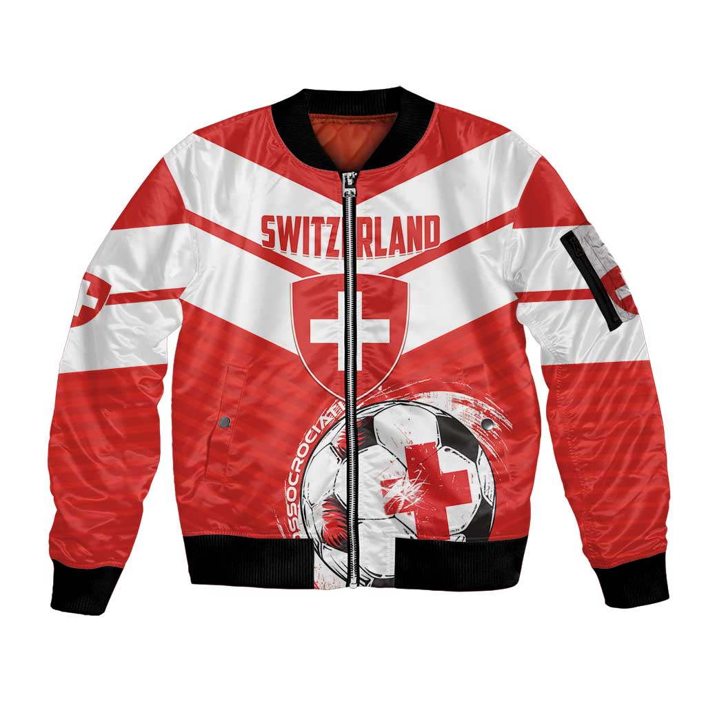 Custom Switzerland 2024 Football Sleeve Zip Bomber Jacket Rossocrociati Go Champions - Wonder Print Shop