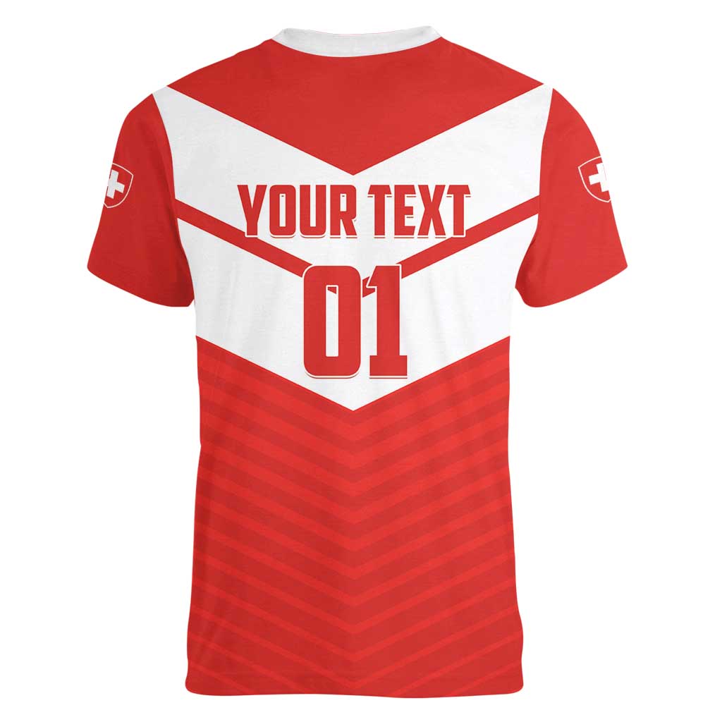 Custom Switzerland 2024 Football Women V-Neck T-Shirt Rossocrociati Go Champions - Wonder Print Shop