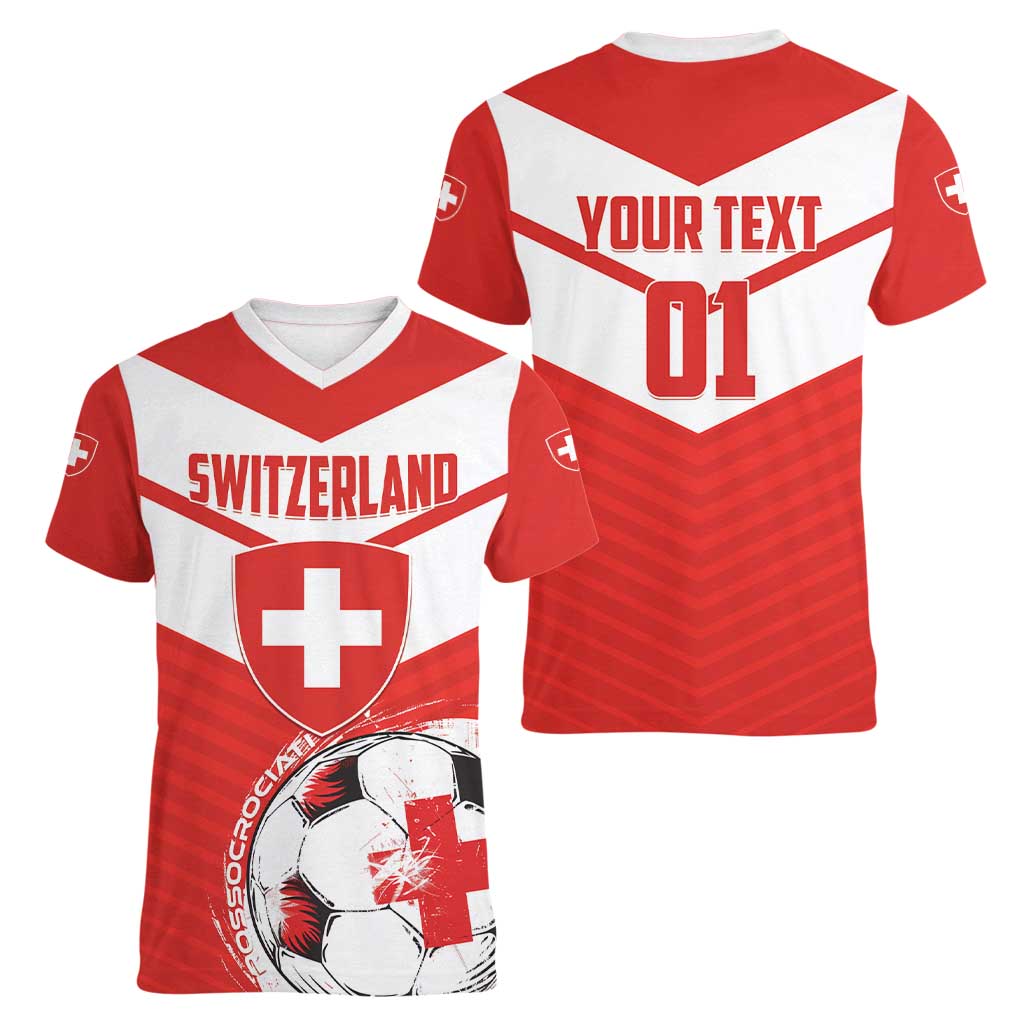 Custom Switzerland 2024 Football Women V-Neck T-Shirt Rossocrociati Go Champions - Wonder Print Shop