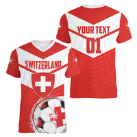 Custom Switzerland 2024 Football Women V-Neck T-Shirt Rossocrociati Go Champions - Wonder Print Shop