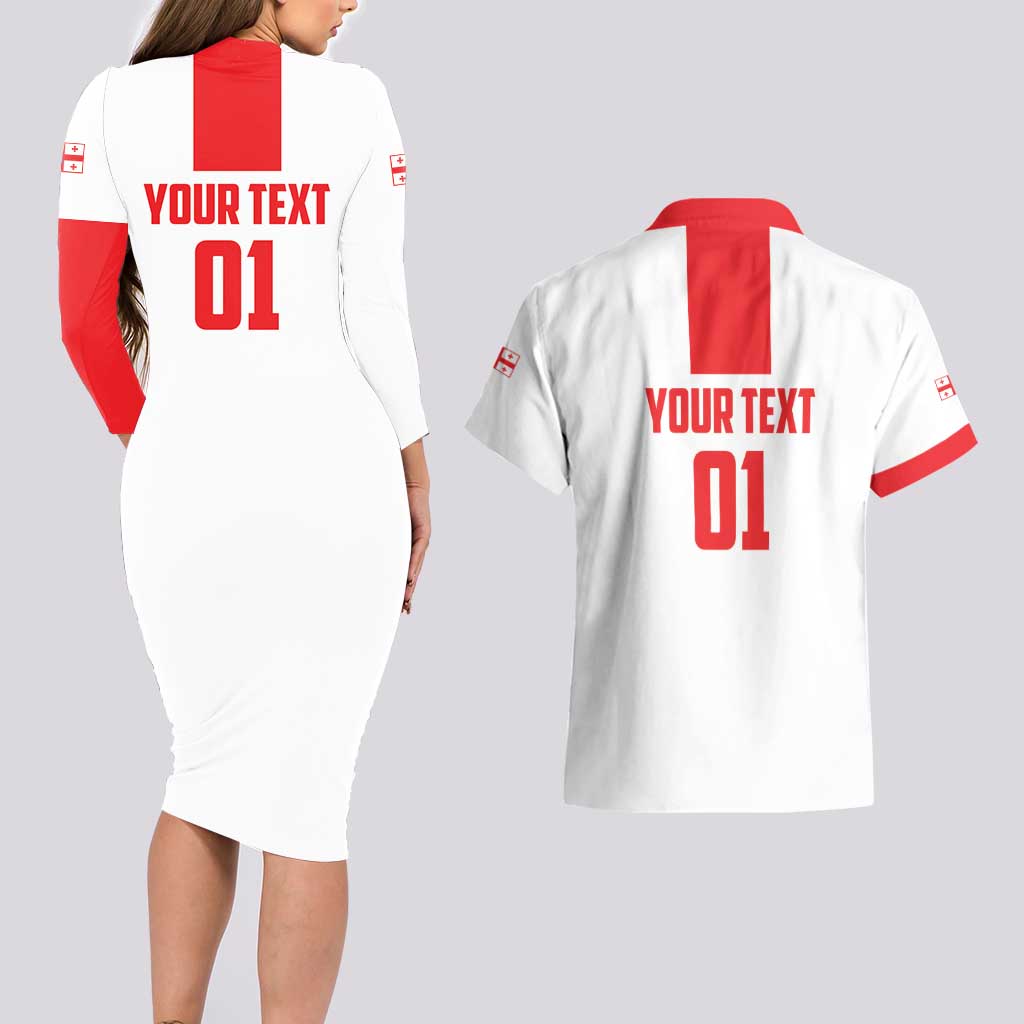 Custom Georgia 2024 Football Couples Matching Long Sleeve Bodycon Dress and Hawaiian Shirt Come On Sakartvelo - Wonder Print Shop
