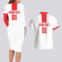 Custom Georgia 2024 Football Couples Matching Long Sleeve Bodycon Dress and Hawaiian Shirt Come On Sakartvelo - Wonder Print Shop