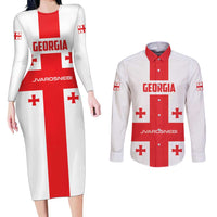 Custom Georgia 2024 Football Couples Matching Long Sleeve Bodycon Dress and Long Sleeve Button Shirt Come On Sakartvelo - Wonder Print Shop