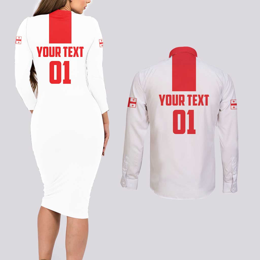 Custom Georgia 2024 Football Couples Matching Long Sleeve Bodycon Dress and Long Sleeve Button Shirt Come On Sakartvelo - Wonder Print Shop