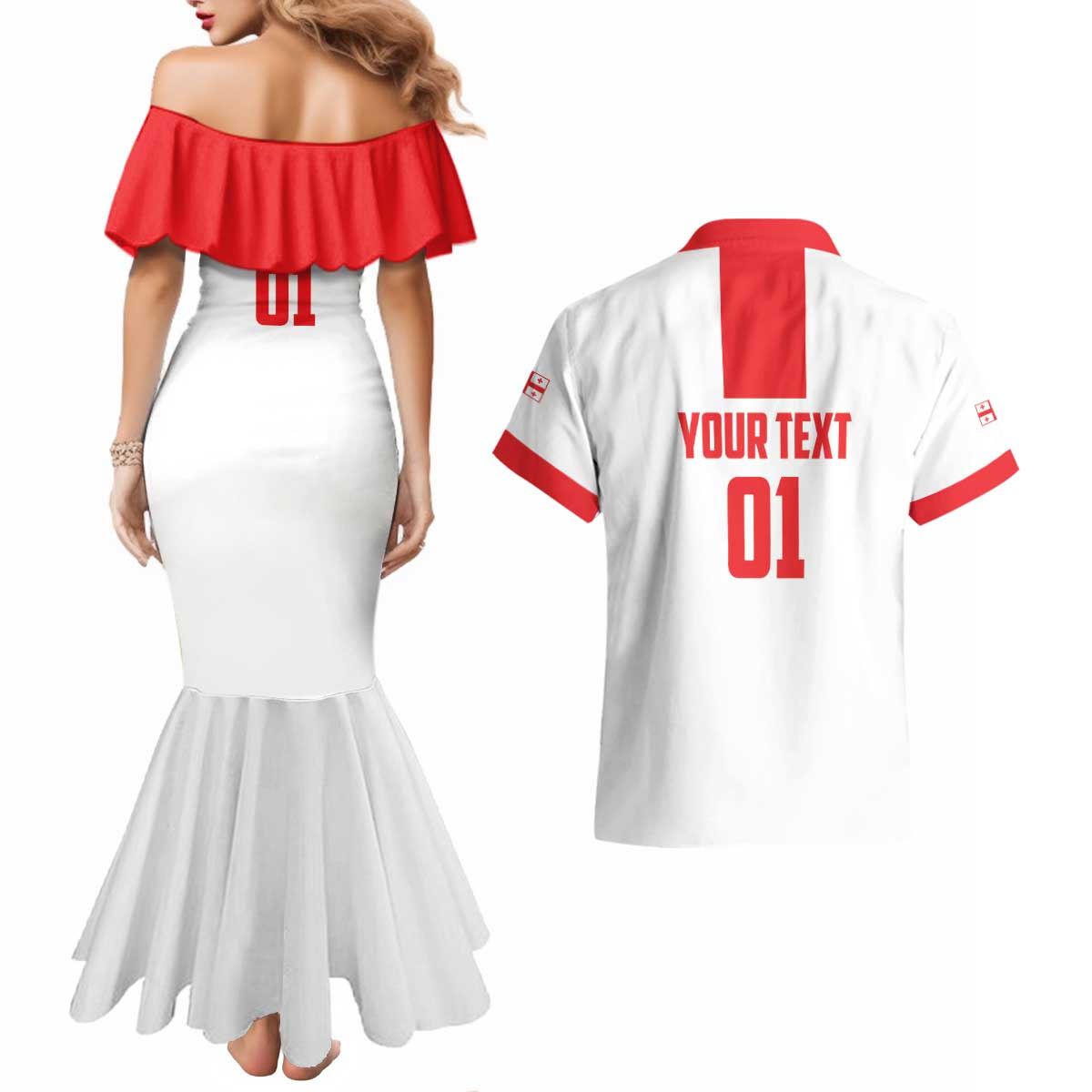 Custom Georgia 2024 Football Couples Matching Mermaid Dress and Hawaiian Shirt Come On Sakartvelo - Wonder Print Shop