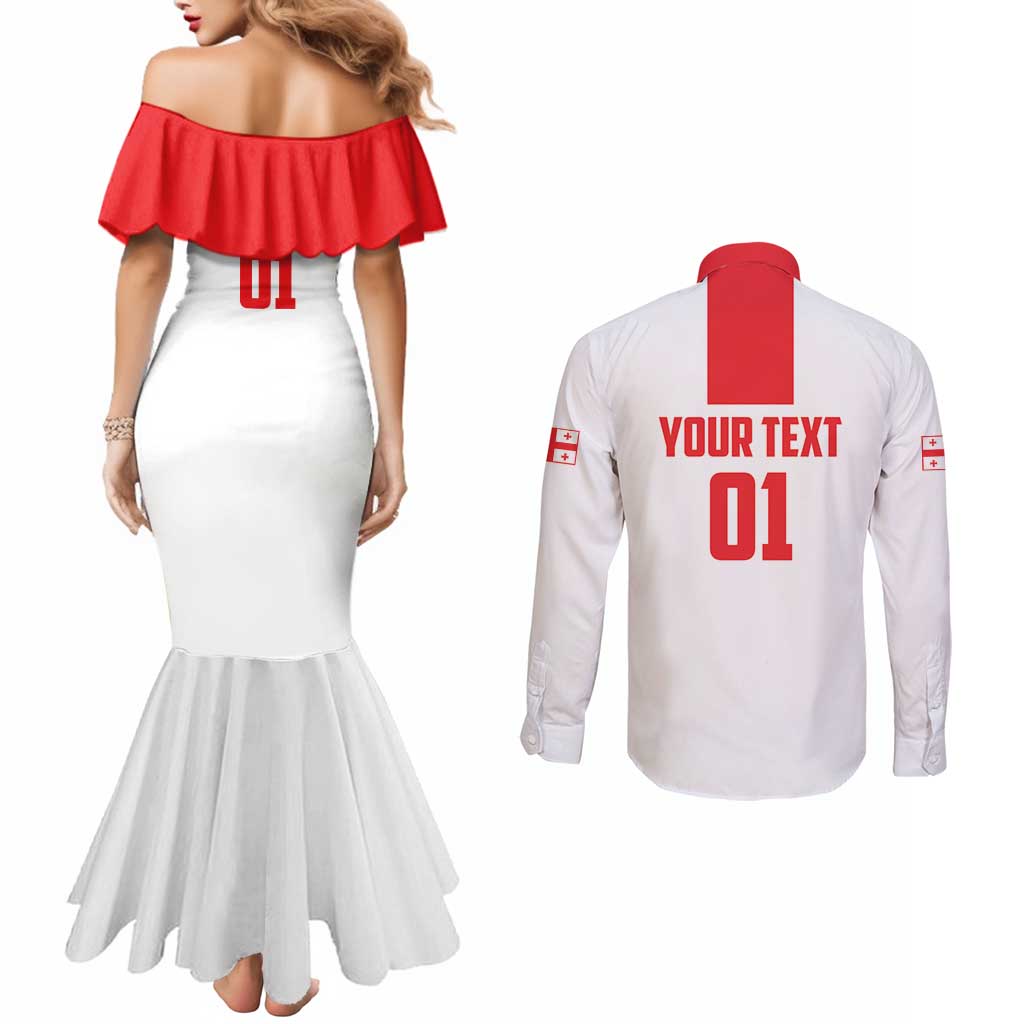 Custom Georgia 2024 Football Couples Matching Mermaid Dress and Long Sleeve Button Shirt Come On Sakartvelo