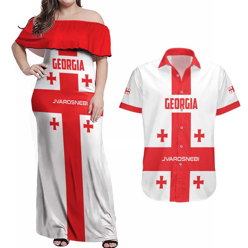 Custom Georgia 2024 Football Couples Matching Off Shoulder Maxi Dress and Hawaiian Shirt Come On Sakartvelo - Wonder Print Shop