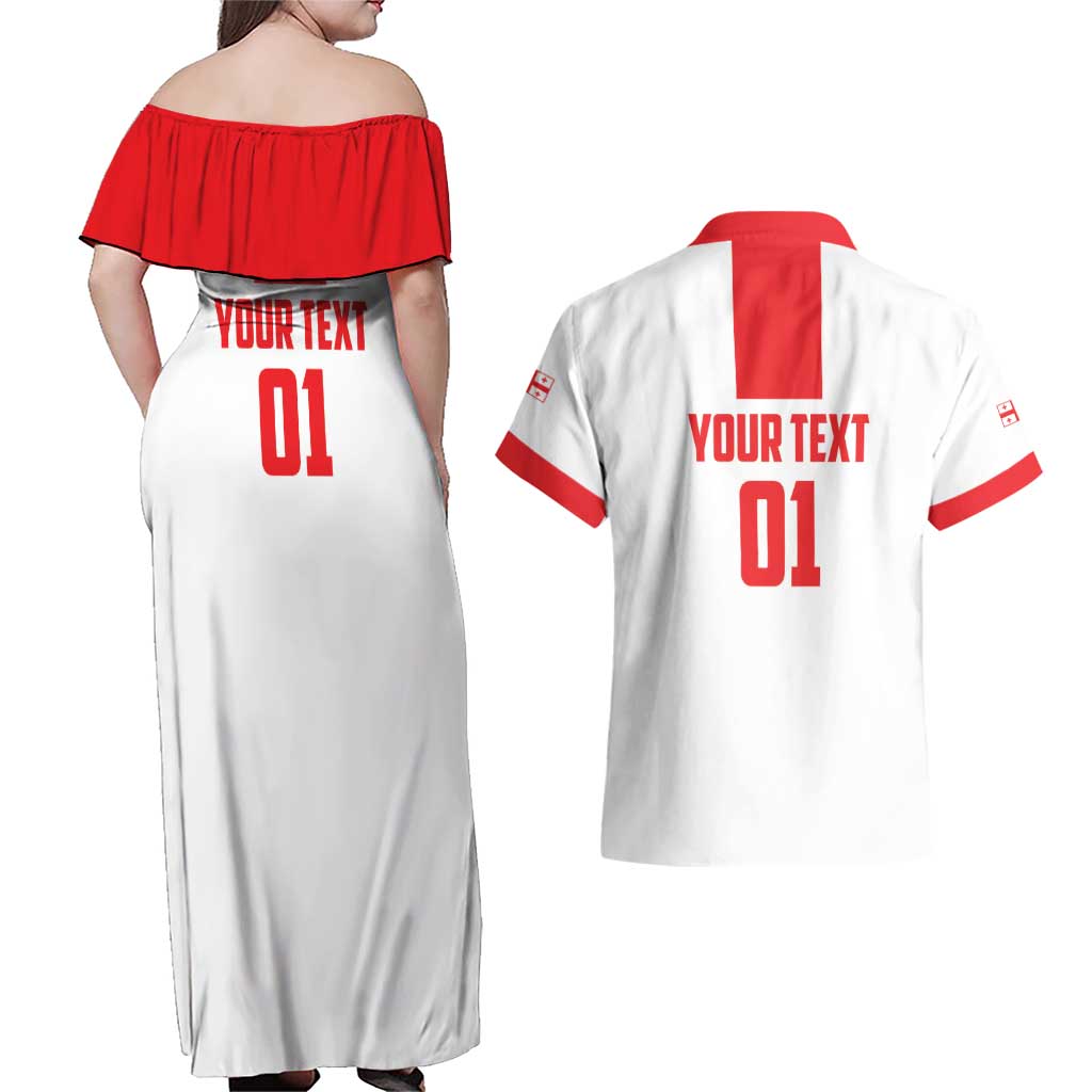 Custom Georgia 2024 Football Couples Matching Off Shoulder Maxi Dress and Hawaiian Shirt Come On Sakartvelo - Wonder Print Shop