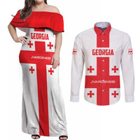 Custom Georgia 2024 Football Couples Matching Off Shoulder Maxi Dress and Long Sleeve Button Shirt Come On Sakartvelo - Wonder Print Shop