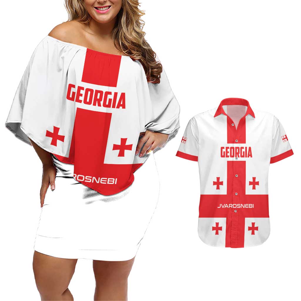 Custom Georgia 2024 Football Couples Matching Off Shoulder Short Dress and Hawaiian Shirt Come On Sakartvelo - Wonder Print Shop