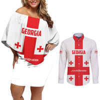 Custom Georgia 2024 Football Couples Matching Off Shoulder Short Dress and Long Sleeve Button Shirt Come On Sakartvelo - Wonder Print Shop