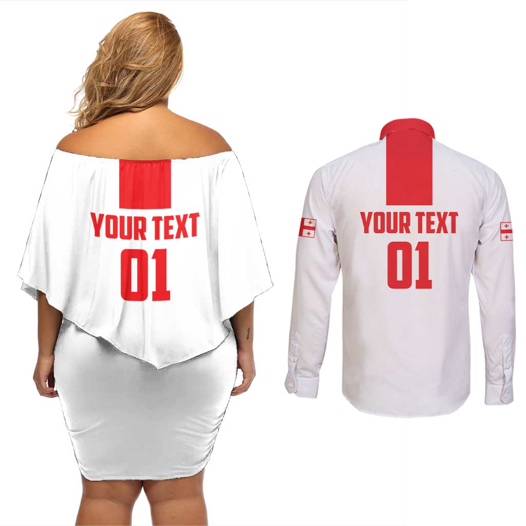 Custom Georgia 2024 Football Couples Matching Off Shoulder Short Dress and Long Sleeve Button Shirt Come On Sakartvelo - Wonder Print Shop