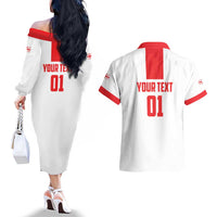 Custom Georgia 2024 Football Couples Matching Off The Shoulder Long Sleeve Dress and Hawaiian Shirt Come On Sakartvelo - Wonder Print Shop