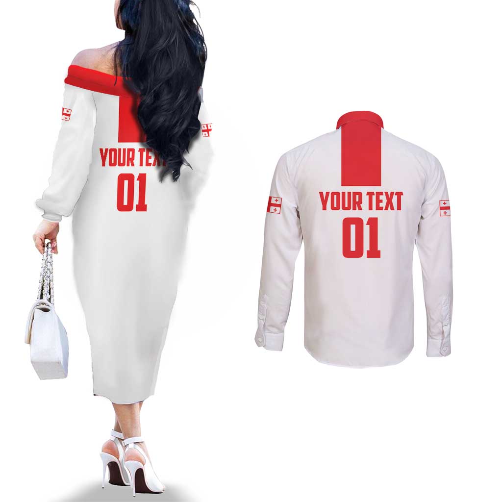 Custom Georgia 2024 Football Couples Matching Off The Shoulder Long Sleeve Dress and Long Sleeve Button Shirt Come On Sakartvelo