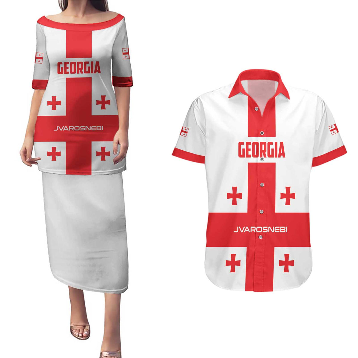 Custom Georgia 2024 Football Couples Matching Puletasi and Hawaiian Shirt Come On Sakartvelo - Wonder Print Shop