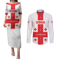 Custom Georgia 2024 Football Couples Matching Puletasi and Long Sleeve Button Shirt Come On Sakartvelo - Wonder Print Shop