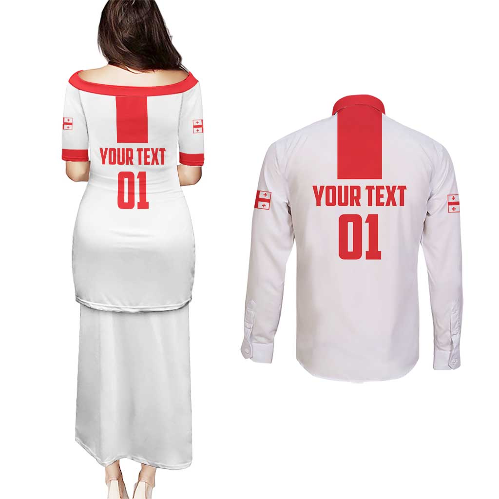 Custom Georgia 2024 Football Couples Matching Puletasi and Long Sleeve Button Shirt Come On Sakartvelo - Wonder Print Shop