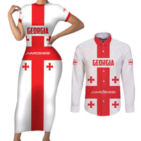 Custom Georgia 2024 Football Couples Matching Short Sleeve Bodycon Dress and Long Sleeve Button Shirt Come On Sakartvelo - Wonder Print Shop