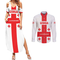 Custom Georgia 2024 Football Couples Matching Summer Maxi Dress and Long Sleeve Button Shirt Come On Sakartvelo - Wonder Print Shop