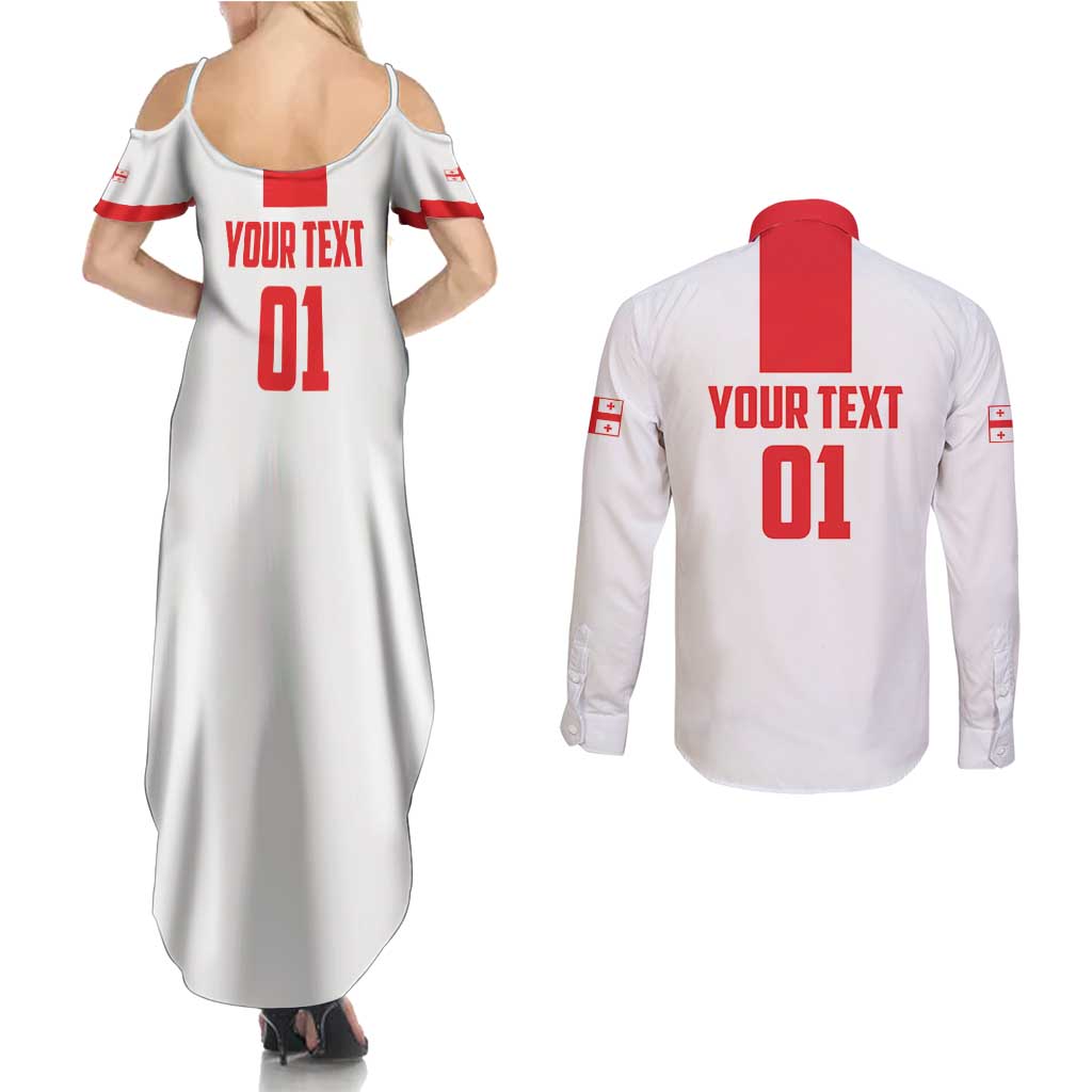 Custom Georgia 2024 Football Couples Matching Summer Maxi Dress and Long Sleeve Button Shirt Come On Sakartvelo - Wonder Print Shop
