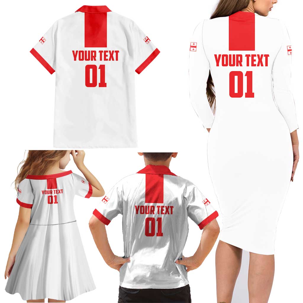 Custom Georgia 2024 Football Family Matching Long Sleeve Bodycon Dress and Hawaiian Shirt Come On Sakartvelo - Wonder Print Shop