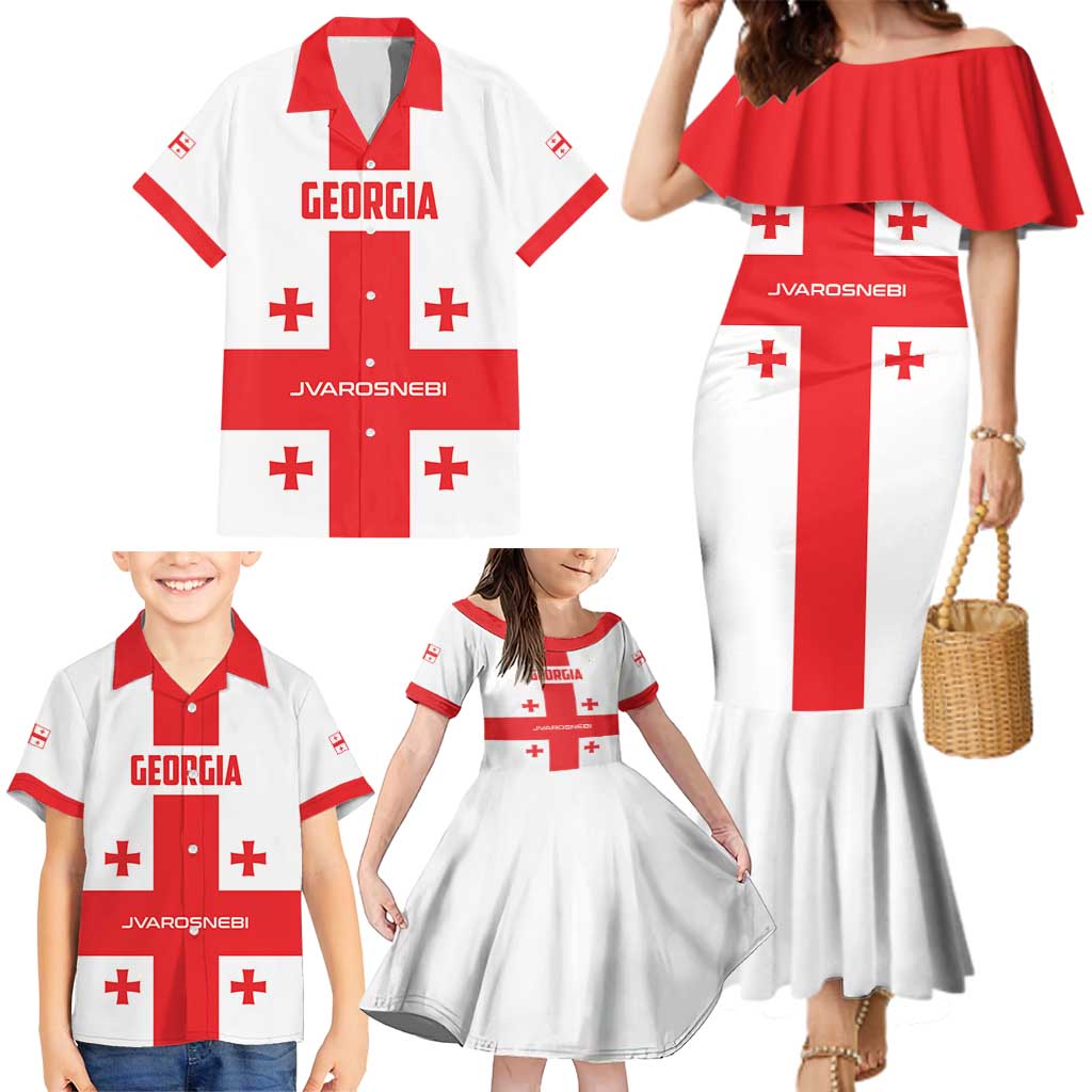 Custom Georgia 2024 Football Family Matching Mermaid Dress and Hawaiian Shirt Come On Sakartvelo - Wonder Print Shop