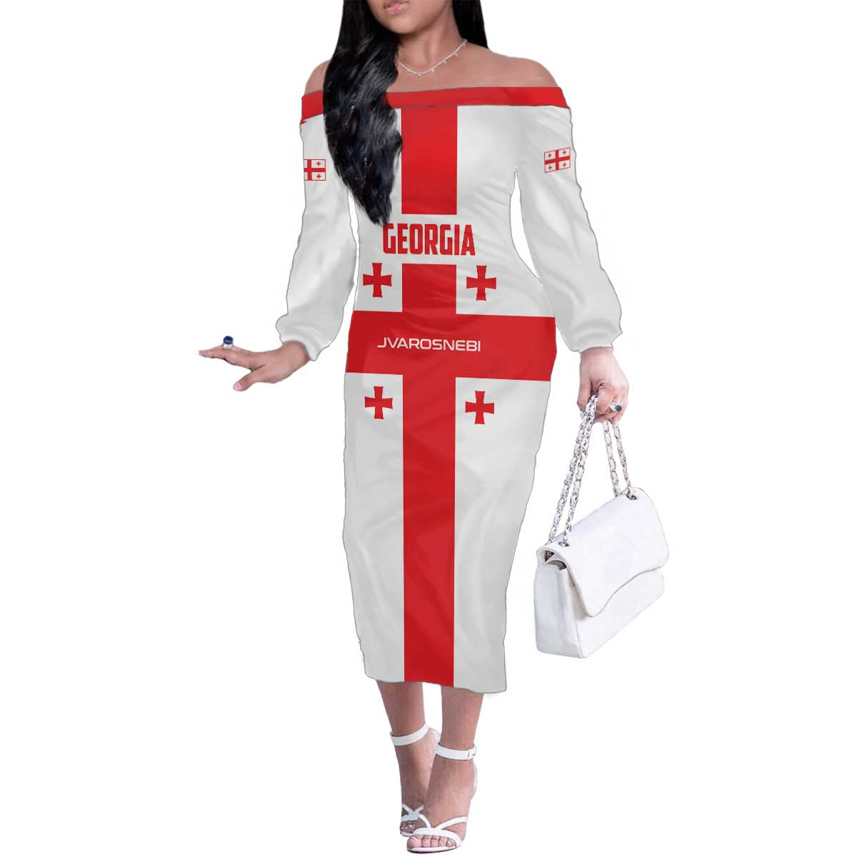 Custom Georgia 2024 Football Family Matching Off The Shoulder Long Sleeve Dress and Hawaiian Shirt Come On Sakartvelo - Wonder Print Shop