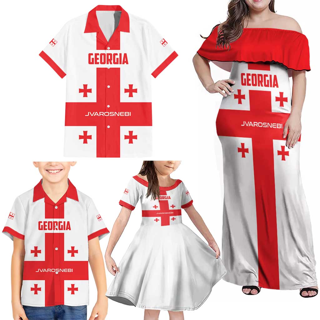 Custom Georgia 2024 Football Family Matching Off Shoulder Maxi Dress and Hawaiian Shirt Come On Sakartvelo - Wonder Print Shop