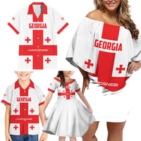 Custom Georgia 2024 Football Family Matching Off Shoulder Short Dress and Hawaiian Shirt Come On Sakartvelo - Wonder Print Shop