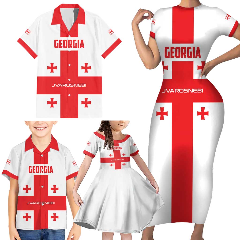 Custom Georgia 2024 Football Family Matching Short Sleeve Bodycon Dress and Hawaiian Shirt Come On Sakartvelo - Wonder Print Shop