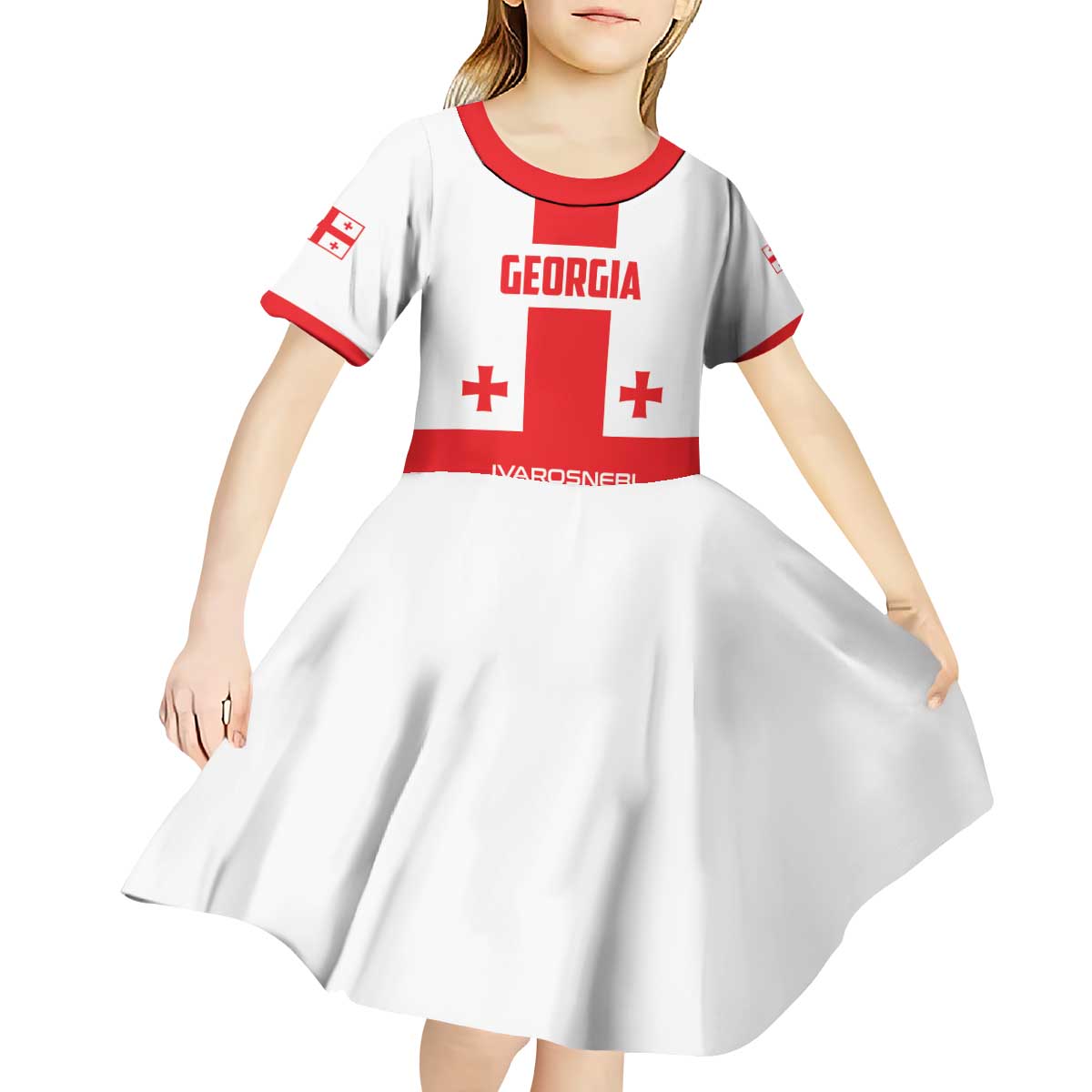 Custom Georgia 2024 Football Kid Short Sleeve Dress Come On Sakartvelo - Wonder Print Shop