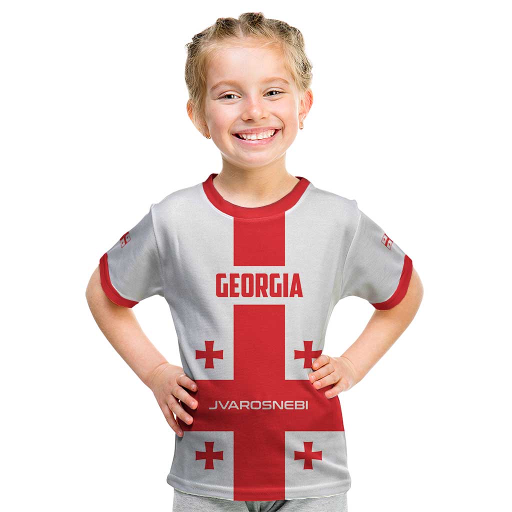 Custom Georgia 2024 Football Kid T Shirt Come On Sakartvelo - Wonder Print Shop