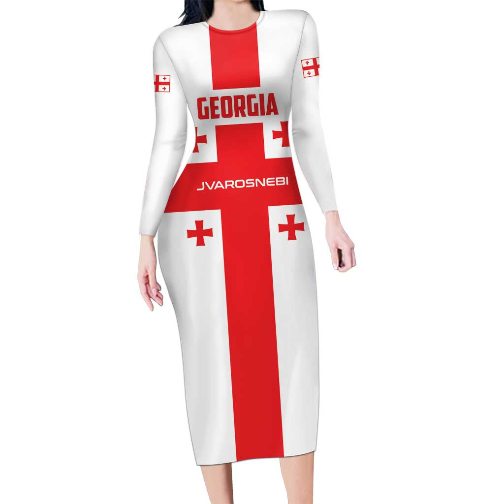 Custom Georgia 2024 Football Long Sleeve Bodycon Dress Come On Sakartvelo - Wonder Print Shop