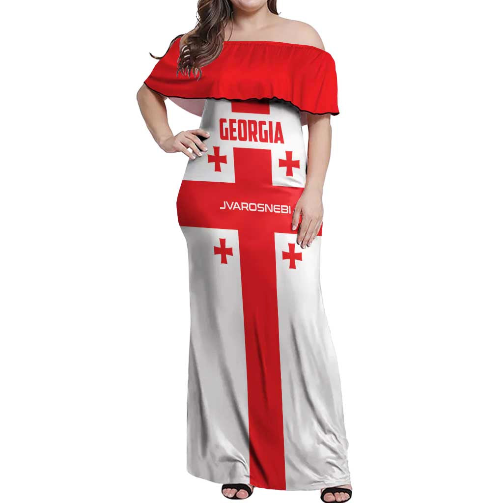 Custom Georgia 2024 Football Off Shoulder Maxi Dress Come On Sakartvelo - Wonder Print Shop